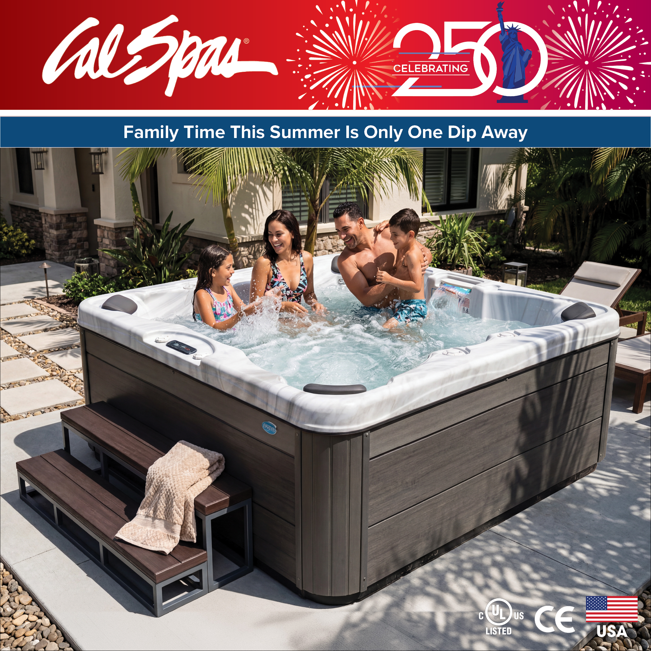 Calspas hot tub being used in a family setting - Springfield